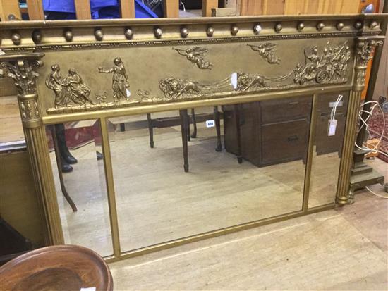 Regency style three-panel gilt overmantel mirror